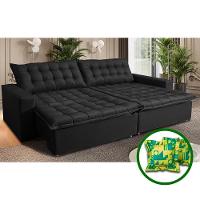 Sofá Sem Caixa Retrátil Reclinável 2,95m Cama Inbox França Velusoft Preto - 1