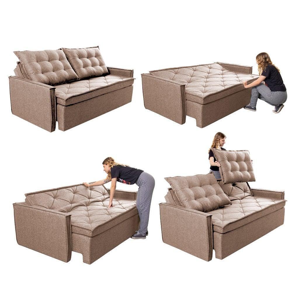 Sofá Sem Caixa Retrátil E Reclinável 1,65m Cama Inbox Flat Linho Bege Escuro - 2