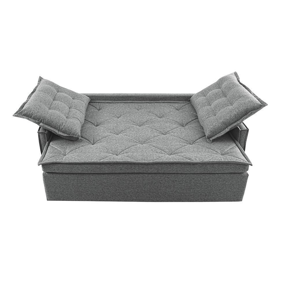 Sofá Sem Caixa Retrátil E Reclinável 1,65m Cama Inbox Flat Linho Cinza Claro - 4