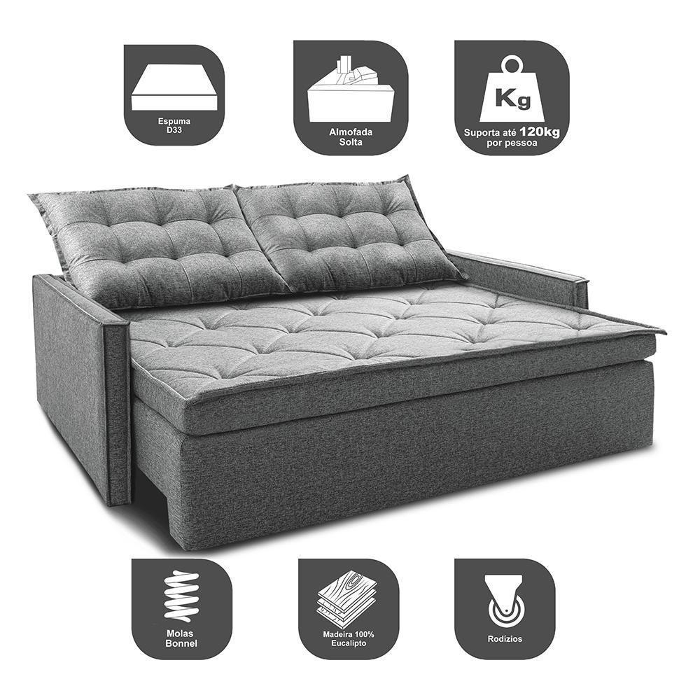 Sofá Sem Caixa Retrátil E Reclinável 1,65m Cama Inbox Flat Linho Cinza Claro - 6