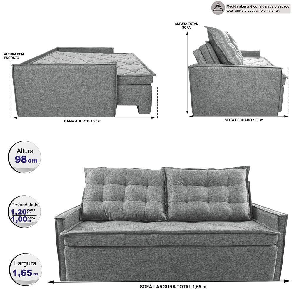 Sofá Sem Caixa Retrátil E Reclinável 1,65m Cama Inbox Flat Linho Cinza Claro - 7
