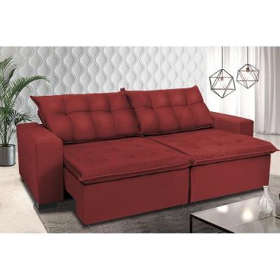 Sofá Retrátil E Reclinavel Oklahoma 2,12 Mts Com Molas E Pillow No Assento Tecido Suede Vermelho