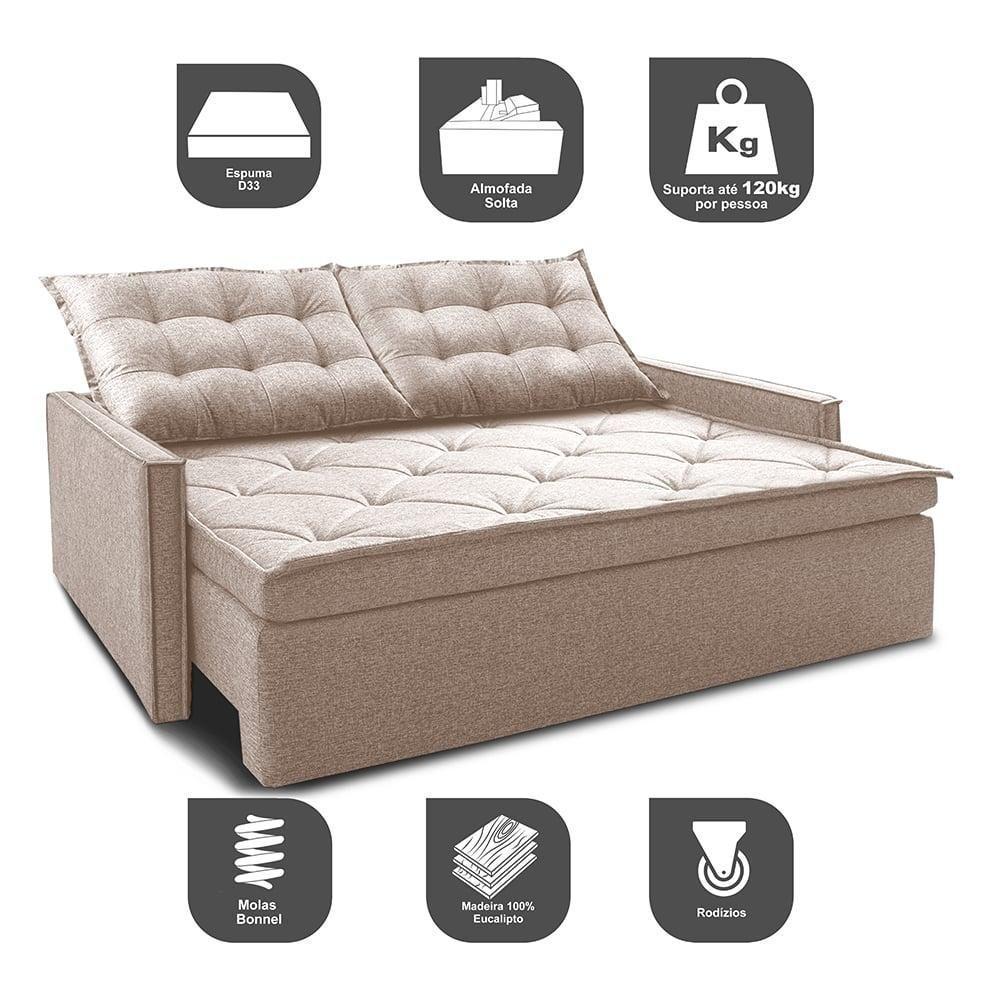 Sofá Sem Caixa Retrátil E Reclinável 1,85m Cama Inbox Flat Linho Bege Claro - 6