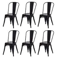 Kit 6 Cadeiras Tolix Iron Design Preta Brilhante Aço - 1