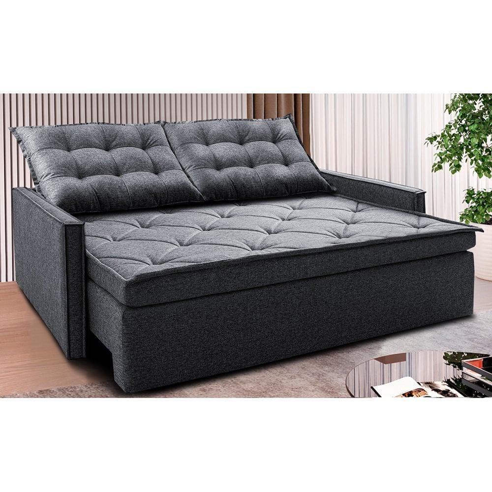 Sofá Sem Caixa Retrátil E Reclinável 1,85m Cama Inbox Flat Linho Cinza Escuro - 1