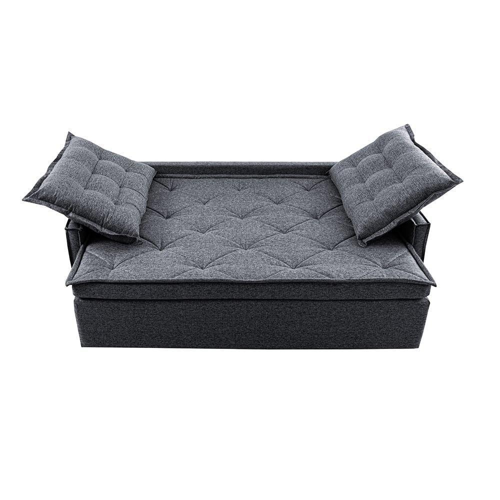 Sofá Sem Caixa Retrátil E Reclinável 1,85m Cama Inbox Flat Linho Cinza Escuro - 4