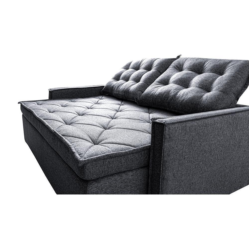 Sofá Sem Caixa Retrátil E Reclinável 1,85m Cama Inbox Flat Linho Cinza Escuro - 5