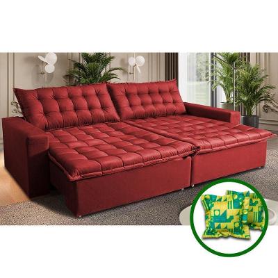 Sofá Sem Caixa Retrátil Reclinável 2,75m Cama Inbox França Velusoft Vermelho