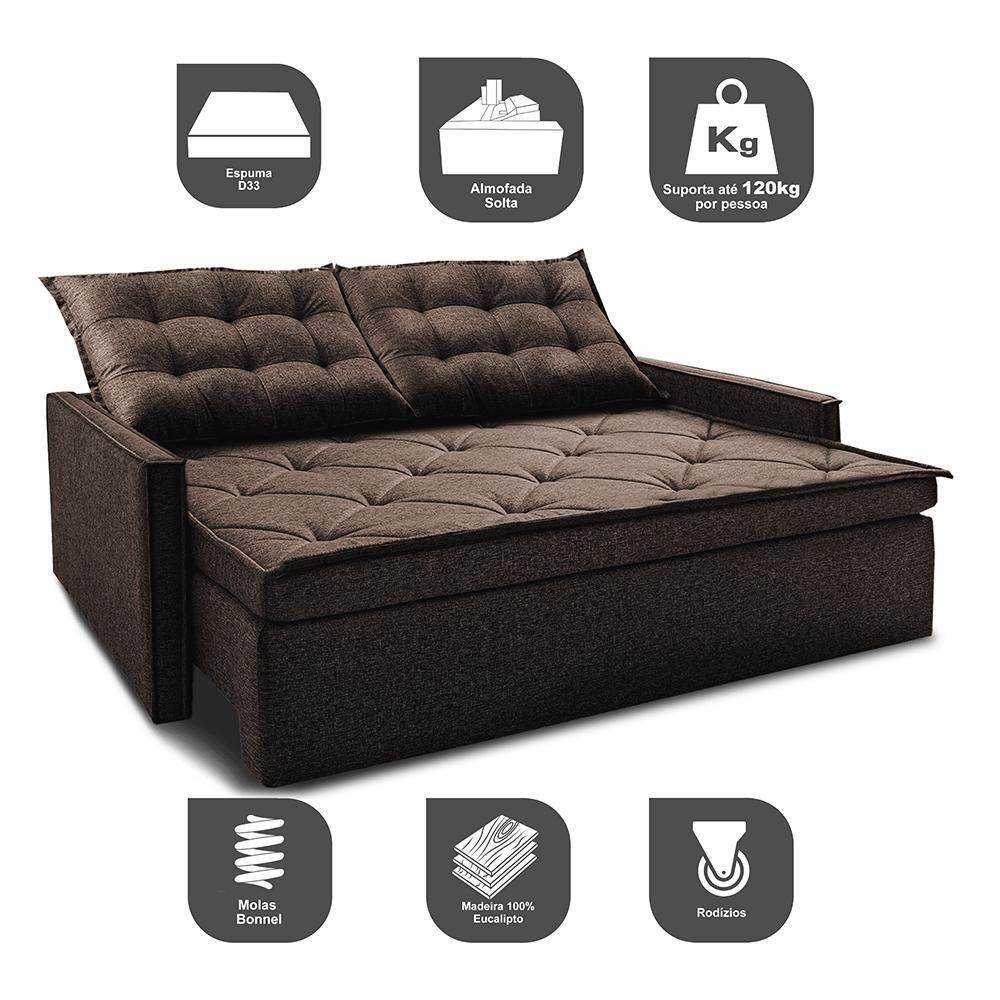Sofá Sem Caixa Retrátil E Reclinável 1,85m Cama Inbox Flat Linho Marrom - 6