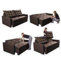 Sofá Sem Caixa Retrátil E Reclinável 1,85m Cama Inbox Flat Linho Marrom - 2