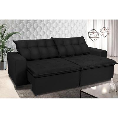 Sofá Retrátil E Reclinavel Oklahoma 3,02 Mts Com Molas E Pillow No Assento Tecido Suede Preto
