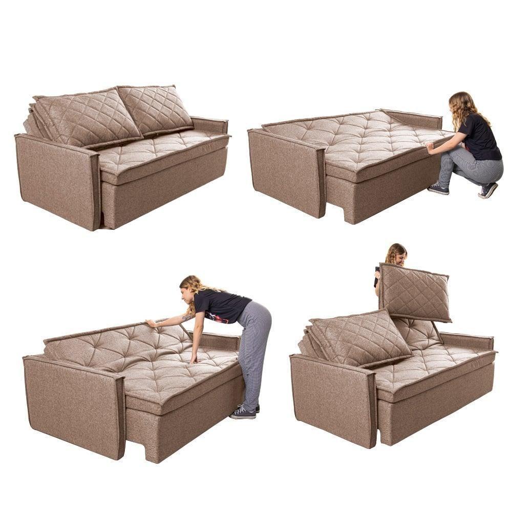 Sofá Sem Caixa Retrátil E Reclinável 1,65m Cama Inbox Loft Linho Bege Escuro - 2