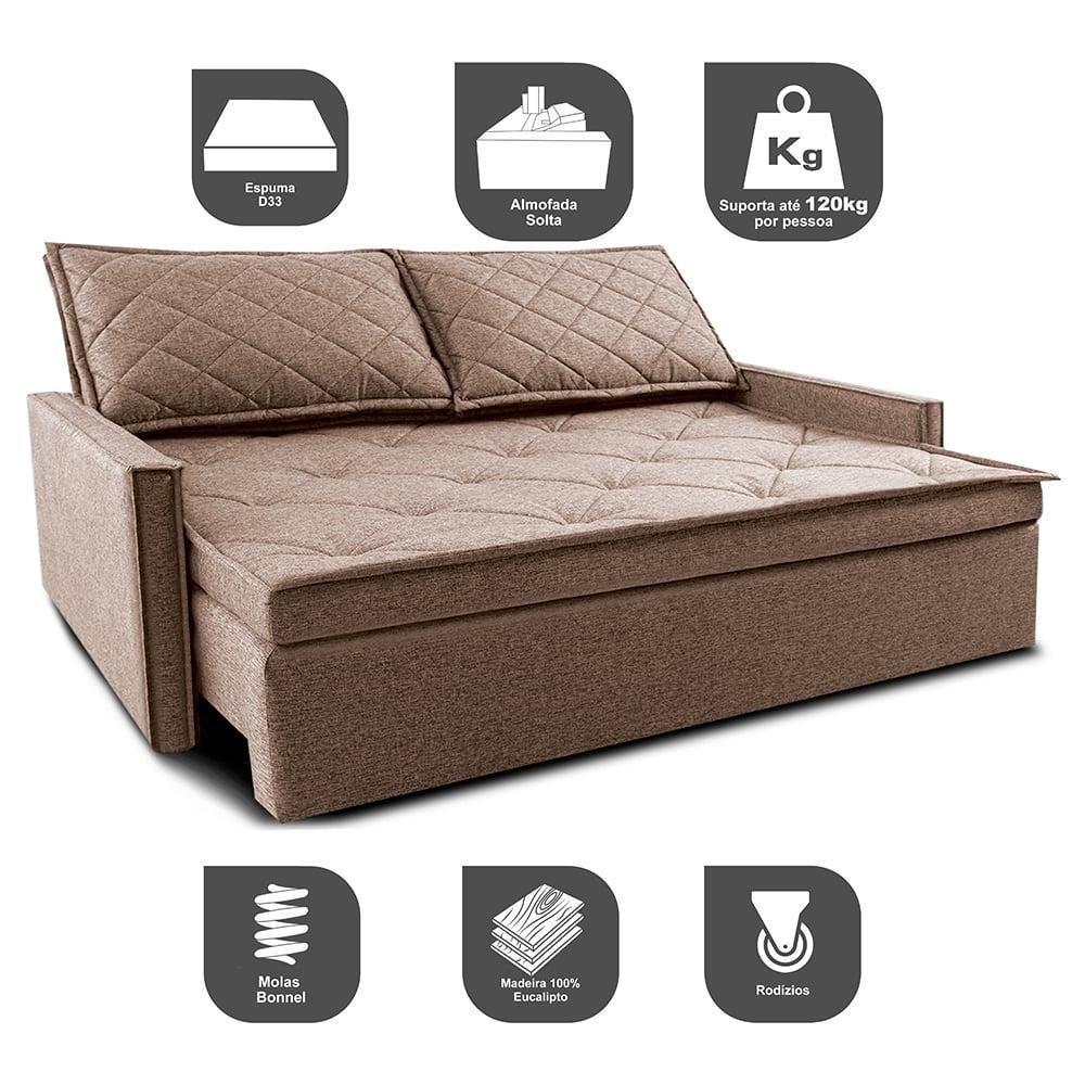 Sofá Sem Caixa Retrátil E Reclinável 1,65m Cama Inbox Loft Linho Bege Escuro - 6