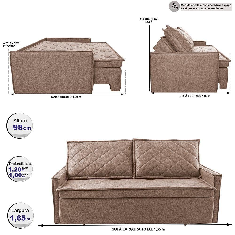 Sofá Sem Caixa Retrátil E Reclinável 1,65m Cama Inbox Loft Linho Bege Escuro - 7