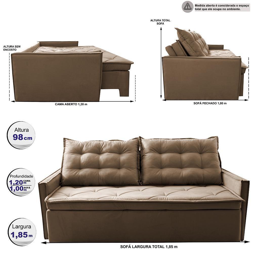 Sofá Sem Caixa Retrátil E Reclinável 1,85m Cama Inbox Studio Suede Velusoft Castor - 7