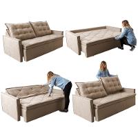 Sofá Sem Caixa Retrátil E Reclinável 1,65m Cama Inbox Studio Suede Velusoft Bege - 2