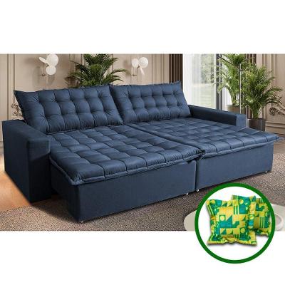 Sofá Sem Caixa Retrátil Reclinável 2,35m Cama Inbox França Velusoft Azul