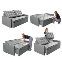 Sofá Sem Caixa Retrátil E Reclinável 1,85m Cama Inbox Flat Linho Cinza Claro - 2