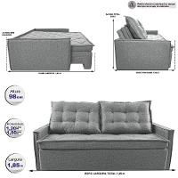 Sofá Sem Caixa Retrátil E Reclinável 1,85m Cama Inbox Flat Linho Cinza Claro - 7