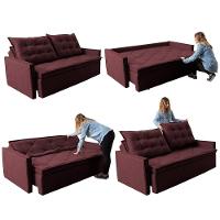 Sofá Sem Caixa Retrátil E Reclinável 1,85m Cama Inbox Studio Suede Velusoft Vinho - 2