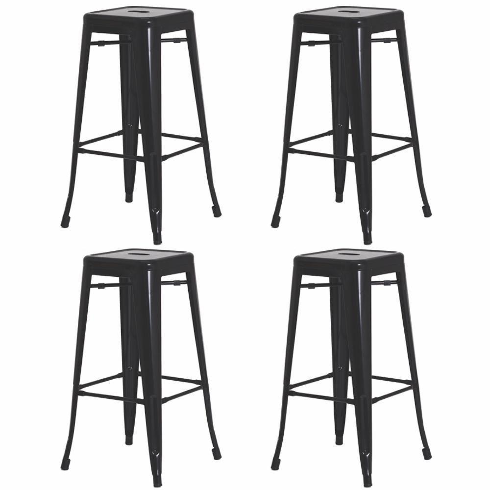 4 Banquetas Alta Para Bar Balcão Bancada Pub Bistrô Cozinha Americana Tolix Iron Industrial Preto - 1
