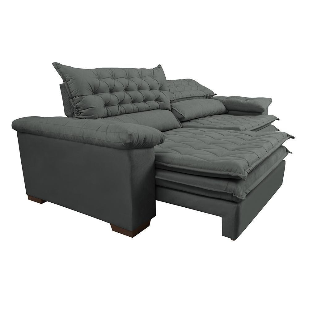Sofá Retrátil E Reclinável Molas Ensacadas Cama Inbox Botonê 2,72m Espuma Viscoelástico Suede Cinza - 3