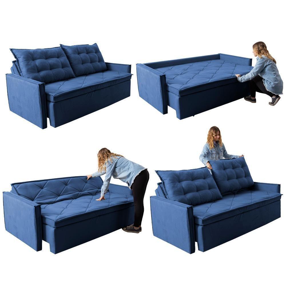 Sofá Sem Caixa Retrátil E Reclinável 1,65m Cama Inbox Studio Suede Velusoft Azul - 2