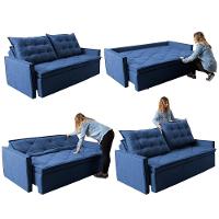 Sofá Sem Caixa Retrátil E Reclinável 1,65m Cama Inbox Studio Suede Velusoft Azul - 2