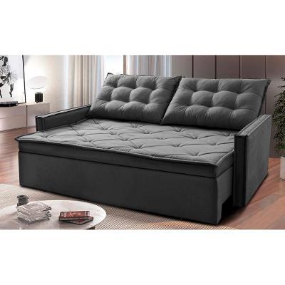 Sofá Sem Caixa Retrátil E Reclinável 1,65m Cama Inbox Studio Suede Velusoft Cinza