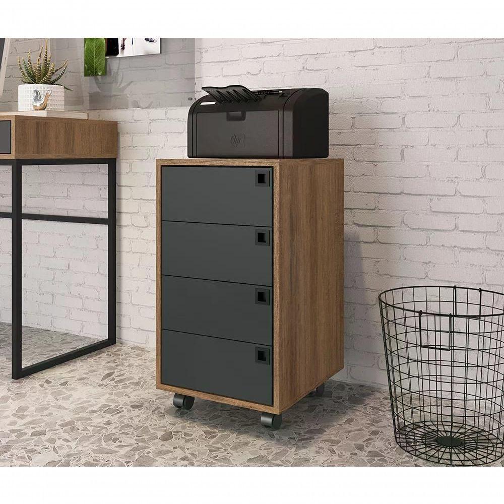 Gaveteiro Para Escritorio 4 Gavetas Of001 Grafite Mel Pp Gra - 3