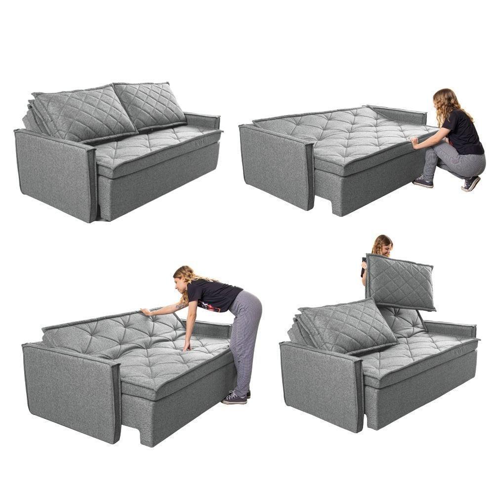 Sofá Sem Caixa Retrátil E Reclinável 1,65m Cama Inbox Loft Linho Cinza Claro - 2