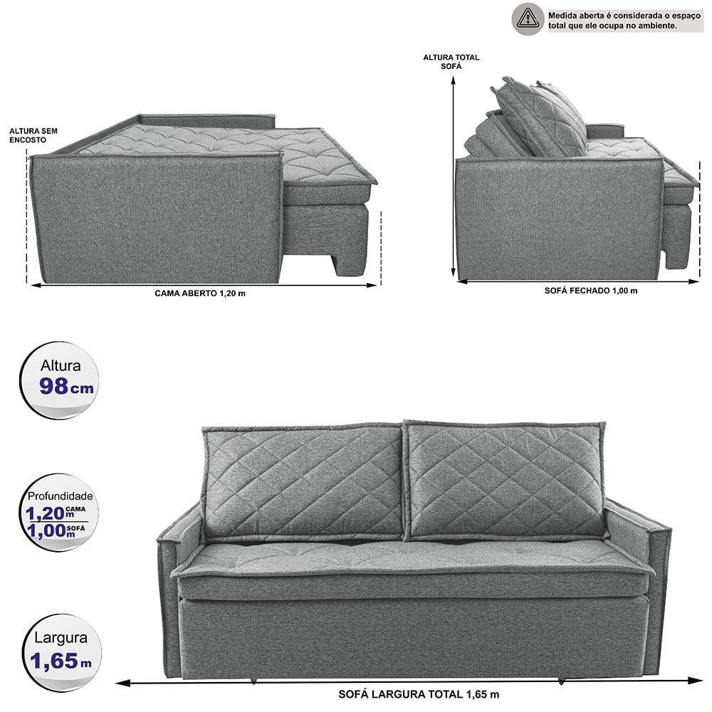 Sofá Sem Caixa Retrátil E Reclinável 1,65m Cama Inbox Loft Linho Cinza Claro - 7