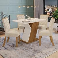 Conjunto Sala De Jantar Tampo Mdf Com Vidro 120cm 4 Cadeiras - 1