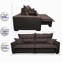 Sofá Retrátil E Reclinável Com Molas Ensacadas Cama Inbox Prime 3,12m Tecido Linho Marrom - 8