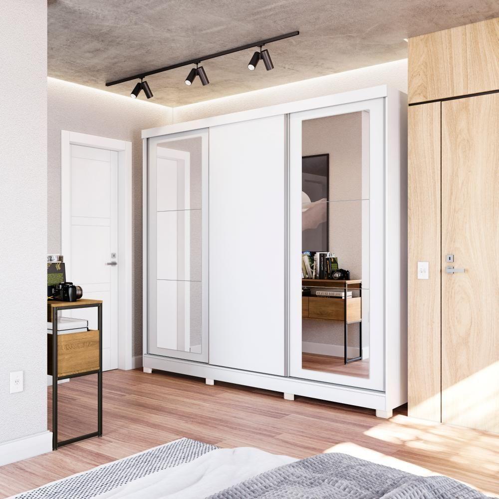 Guarda-Roupa Casal 100% Mdf Kappesberg C/Pés E 6 Espelhos 3 Portas De Correr 8 Gavetas Branco - 1