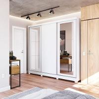 Guarda-Roupa Casal 100% Mdf Kappesberg C/Pés E 6 Espelhos 3 Portas De Correr 8 Gavetas Branco - 1