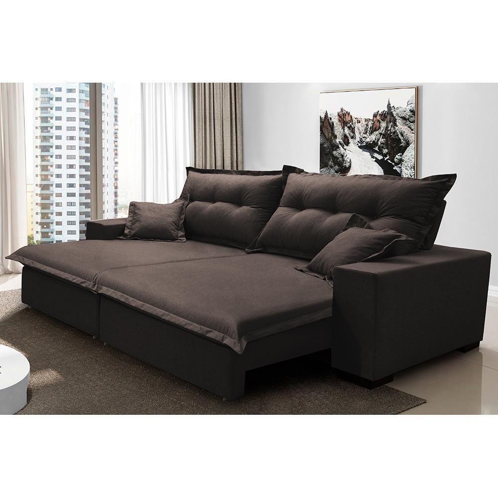 Sofá Retrátil E Reclinável Com Molas Ensacadas Cama Inbox Prime 2,92m Tecido Linho Marrom - 1