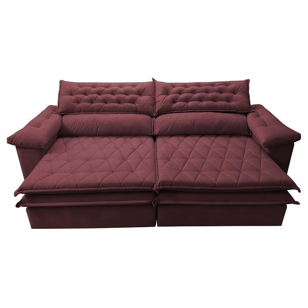 Sofá Retrátil E Reclinável Molas Ensacadas Cama Inbox Botonê 2,52m Espuma Viscoelástico Suede Vinho - 5