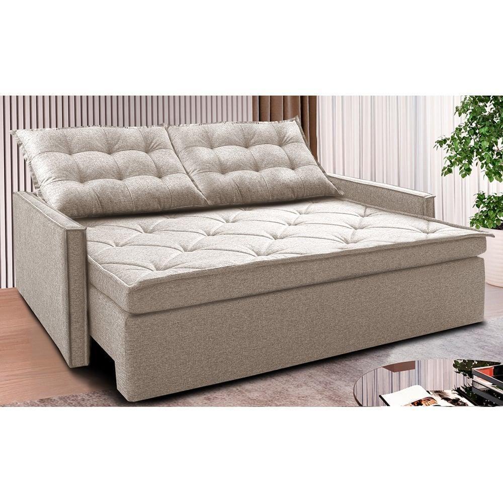 Sofá Sem Caixa Retrátil E Reclinável 1,65m Cama Inbox Flat Linho Bege Claro - 1