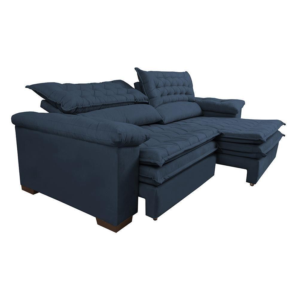 Sofá Retrátil E Reclinável Molas Ensacadas Cama Inbox Botonê 2,72m Espuma Viscoelástico Suede Azul - 2