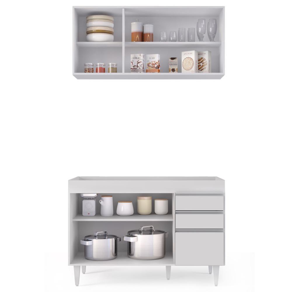 Armário Aéreo Virgínia E Balcão Para Pia 120cm Michigan Branco - Lumil - 4