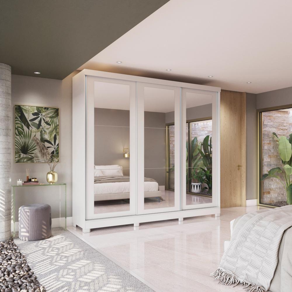 Guarda-Roupa Casal 100% Mdf Kappesberg 3 Portas De Correr Com Espelhos 8 Gavetas Branco - 1