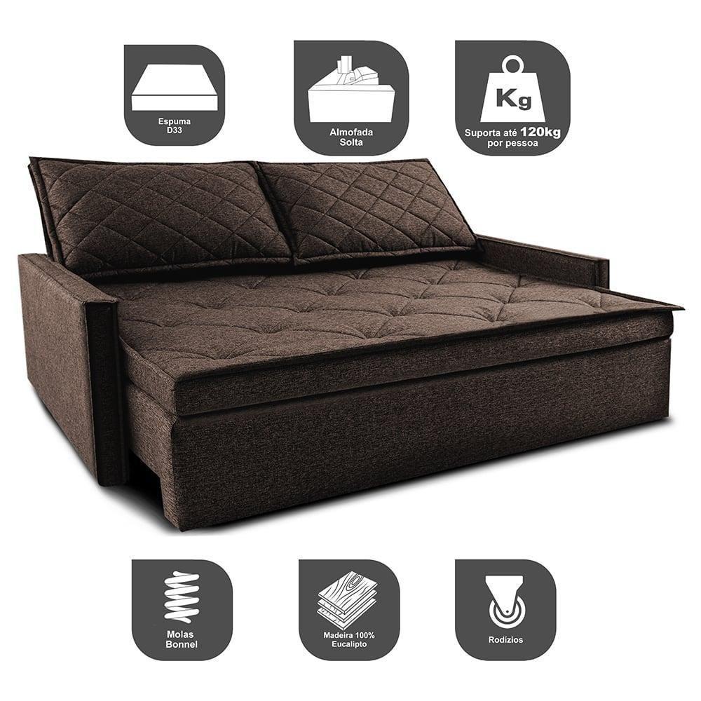 Sofá Sem Caixa Retrátil E Reclinável 1,65m Cama Inbox Loft Linho Marrom - 6