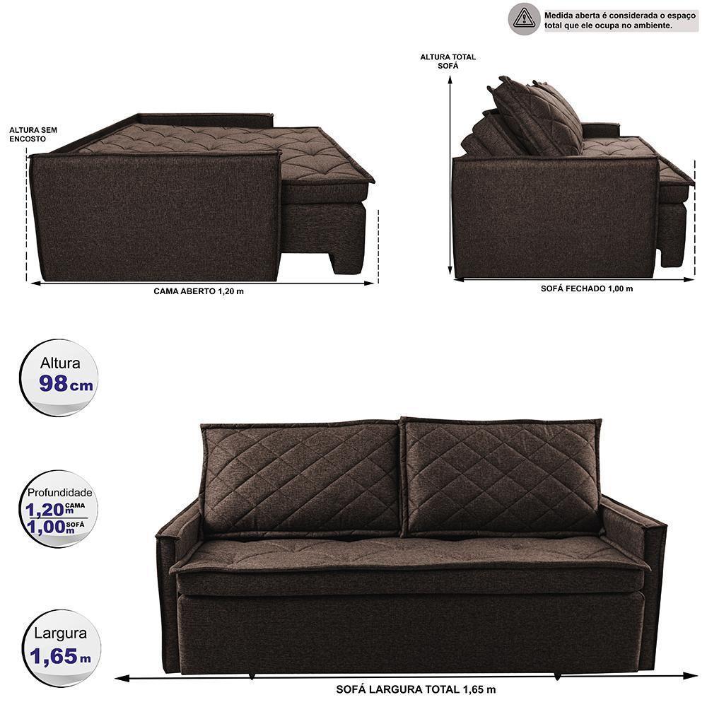 Sofá Sem Caixa Retrátil E Reclinável 1,65m Cama Inbox Loft Linho Marrom - 7