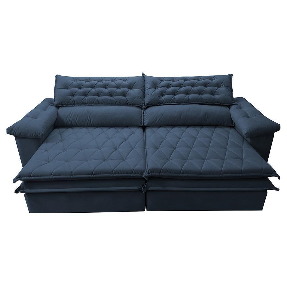 Sofá Retrátil E Reclinável Molas Ensacadas Cama Inbox Botonê 2,32m Espuma Viscoelástico Suede Azul - 5