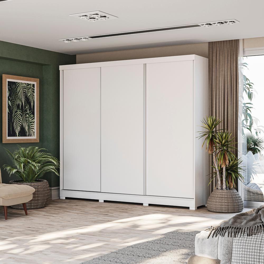 Guarda-Roupa Casal 100% Mdf Kappesberg C/Pés 3 Portas De Correr 8 Gavetas Branco - 2