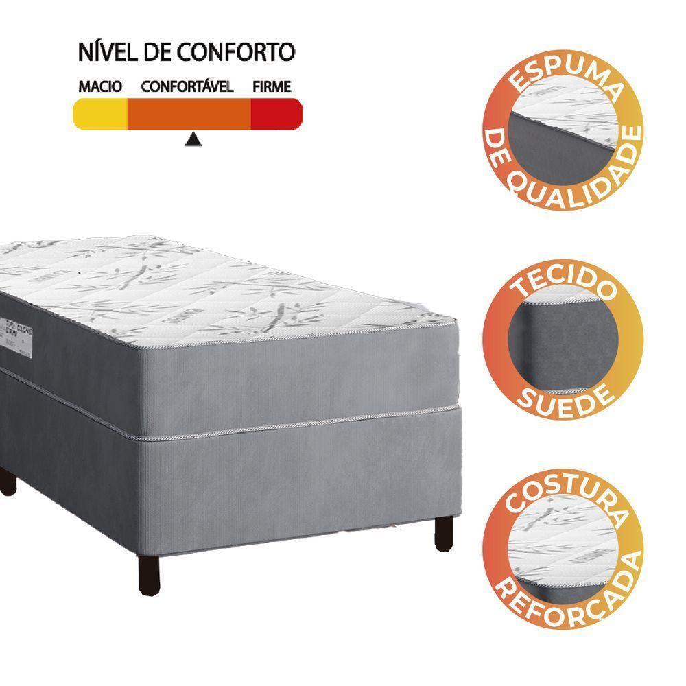 Cama Box Solteiro Colchão Espuma Egito 88x188x57cm Cinza / Branco Portobel  Cinza - 2