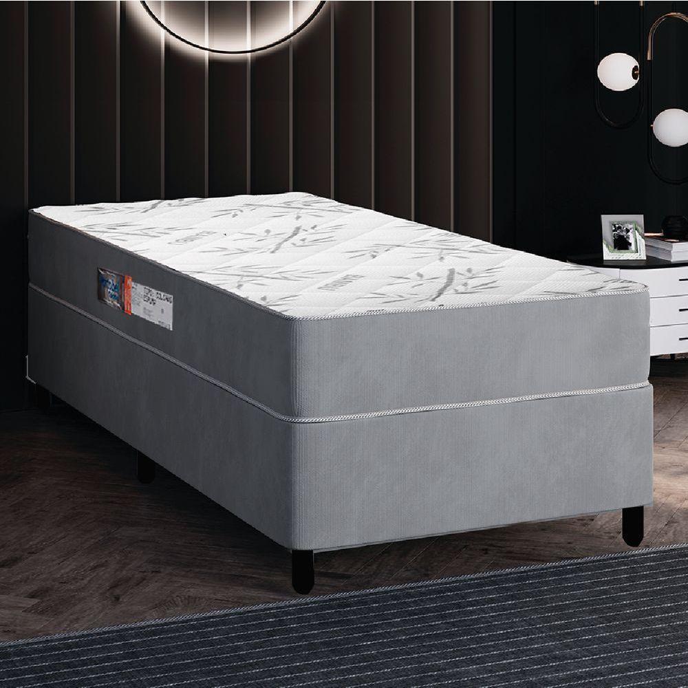 Cama Box Solteiro Colchão Espuma Egito 88x188x57cm Cinza / Branco Portobel  Cinza - 3
