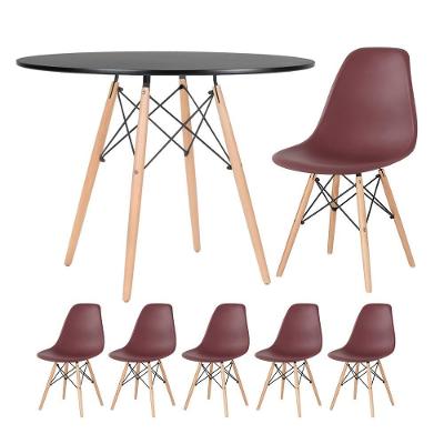 Mesa Redonda Eames 100cm Preto + 5 Cadeiras Marrom