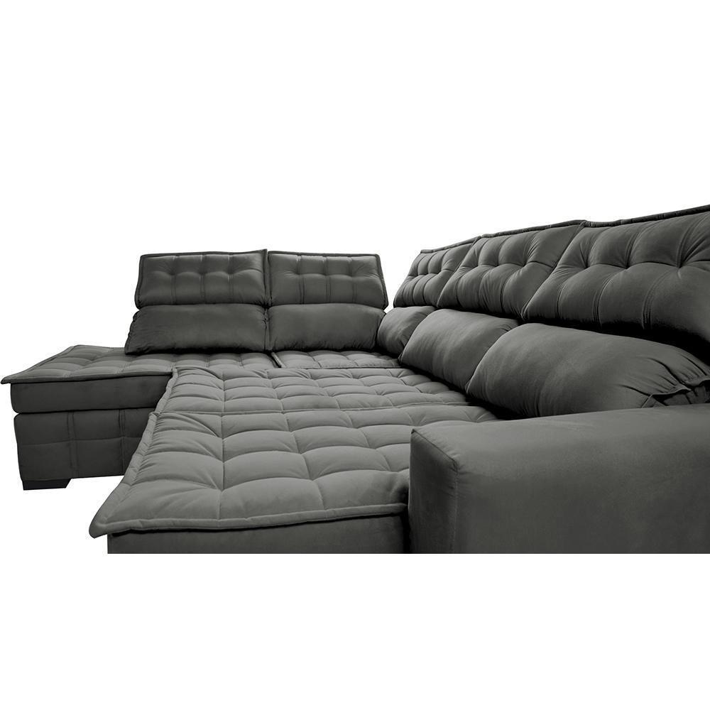Sofá De Canto Esquerdo 2,65x2,30m Retrátil E Reclinável Com Molas Ensacadas Cama Inbox Nobre Cinza - 5